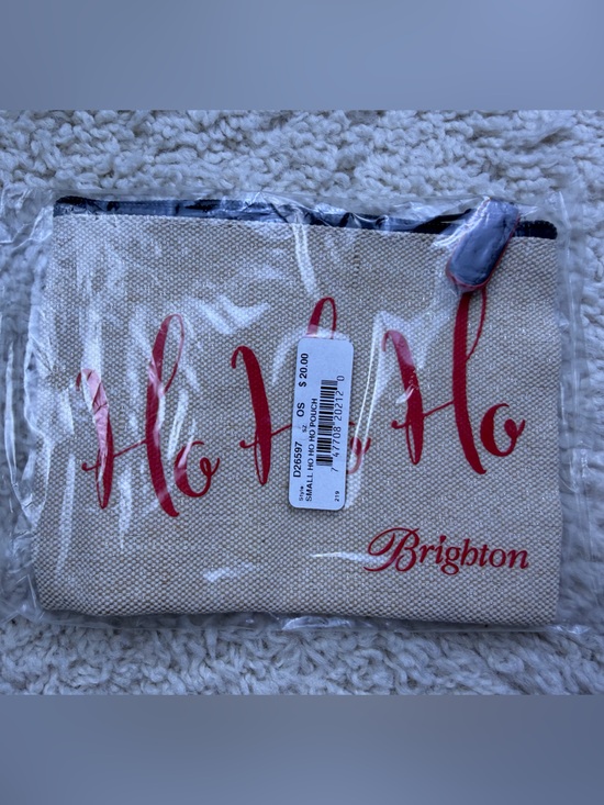 Brighton Handbags - Brighton Natural Canvas Pouch with Red Holiday Script NEW